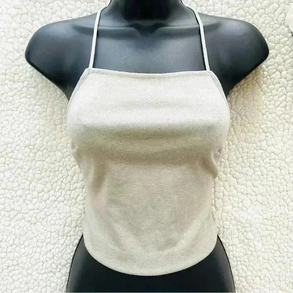 Urban Outfitters Silver Sparkle “70’s” Cropped Tie Back Halter Top Size S - Picture 1 of 13